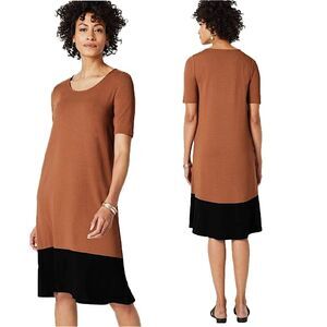 J.Jill Wearever Cognac Brown & Black Bordered Elliptical Hem Dress Size Small P
